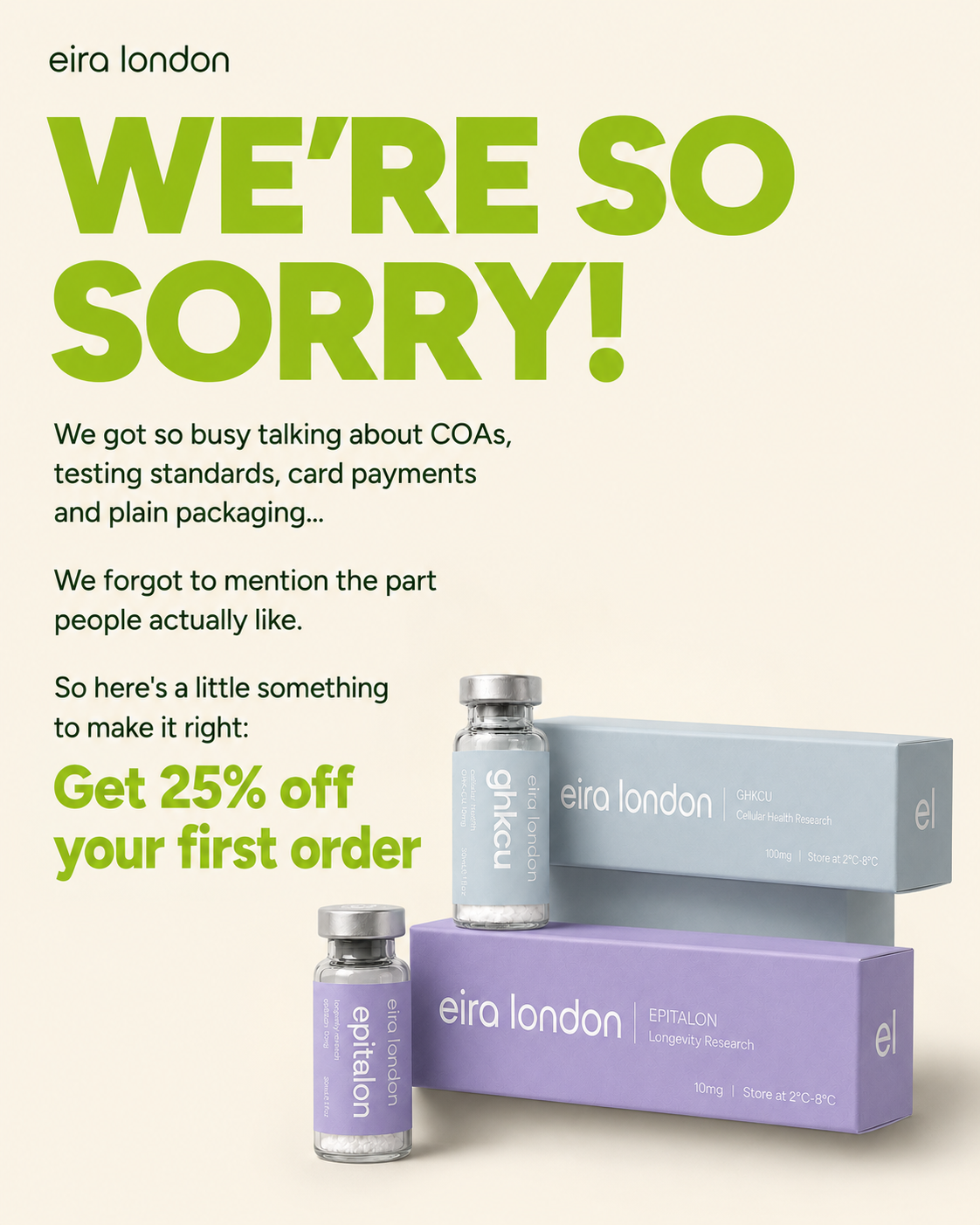 Eira London Facebook ad: We’re So Sorry