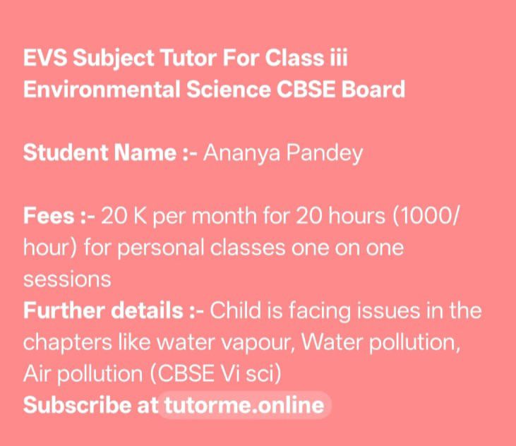 Online Tutoring Jobs For Freelancing Tuition Teachers Facebook ad: *Class IV EVS (Science subject) cbse board Online…