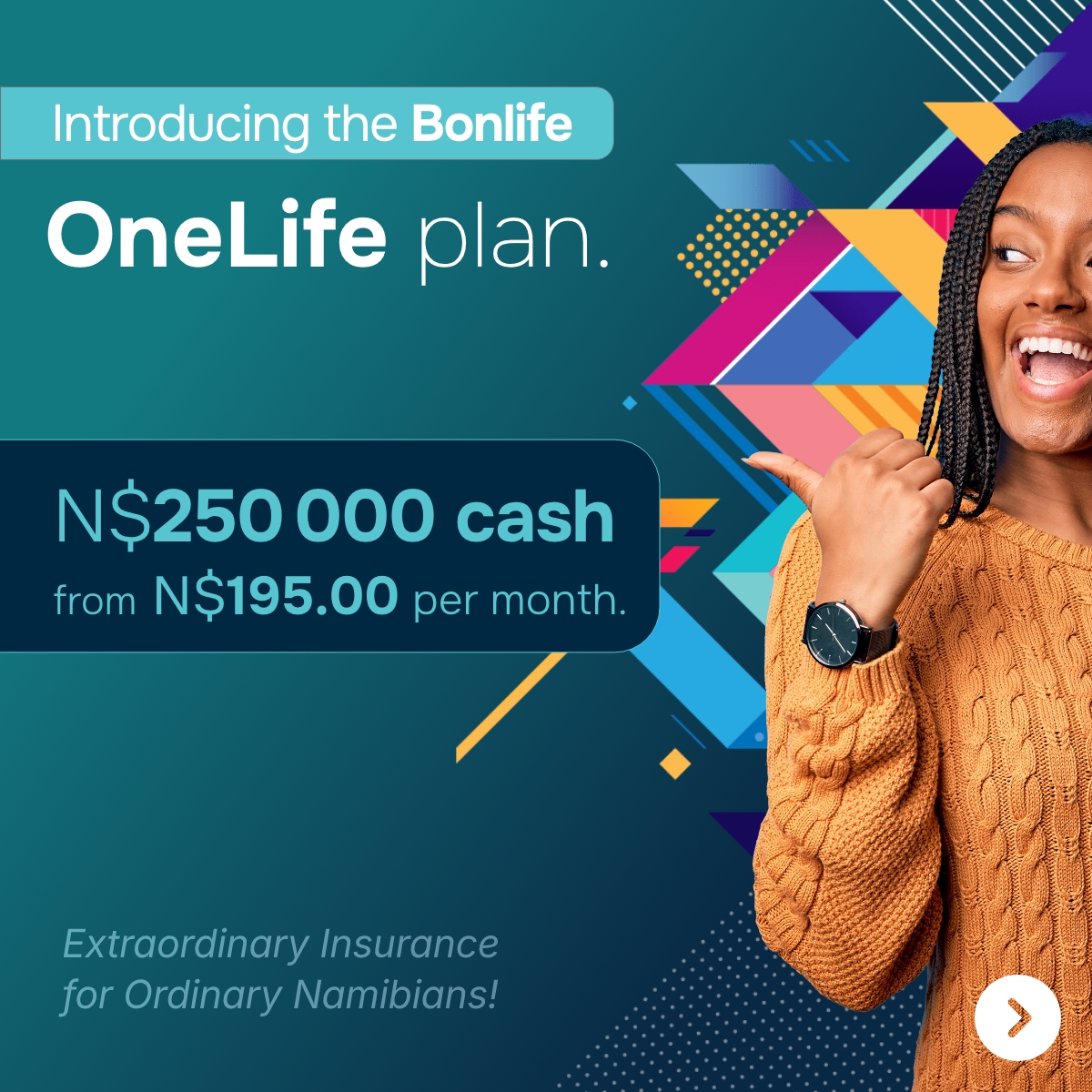 Bonlife Namibia Facebook ad: The Bonlife OneLife Plan is built for employed…