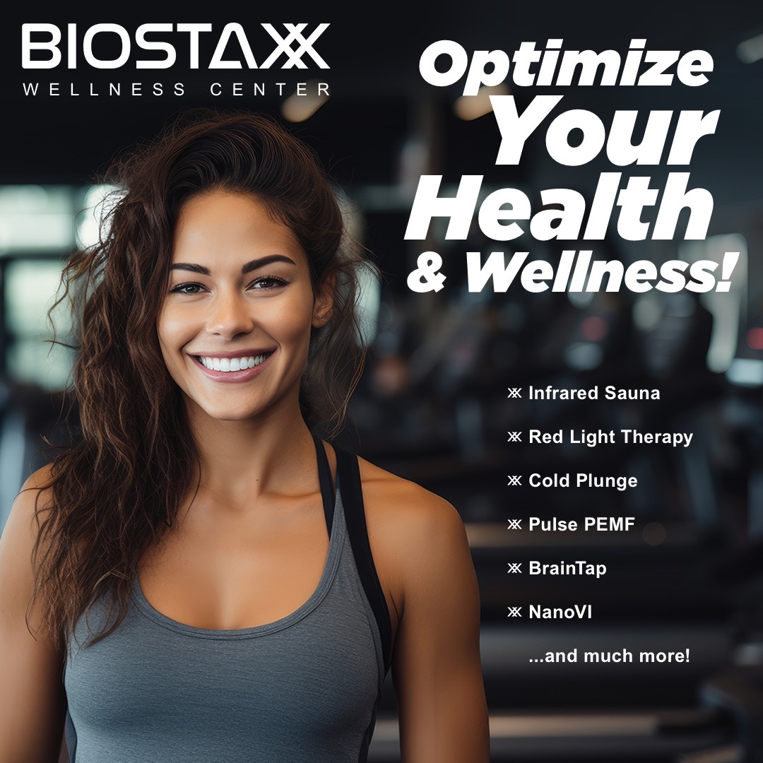 BioStaxx Wellness & Longevity Center Facebook ad: Optimize Your Health & Wellness | Biostaxx