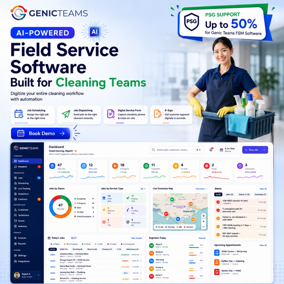 GenicTeams Facebook ad: AI-Powered FSM Software for Cleaning Teams