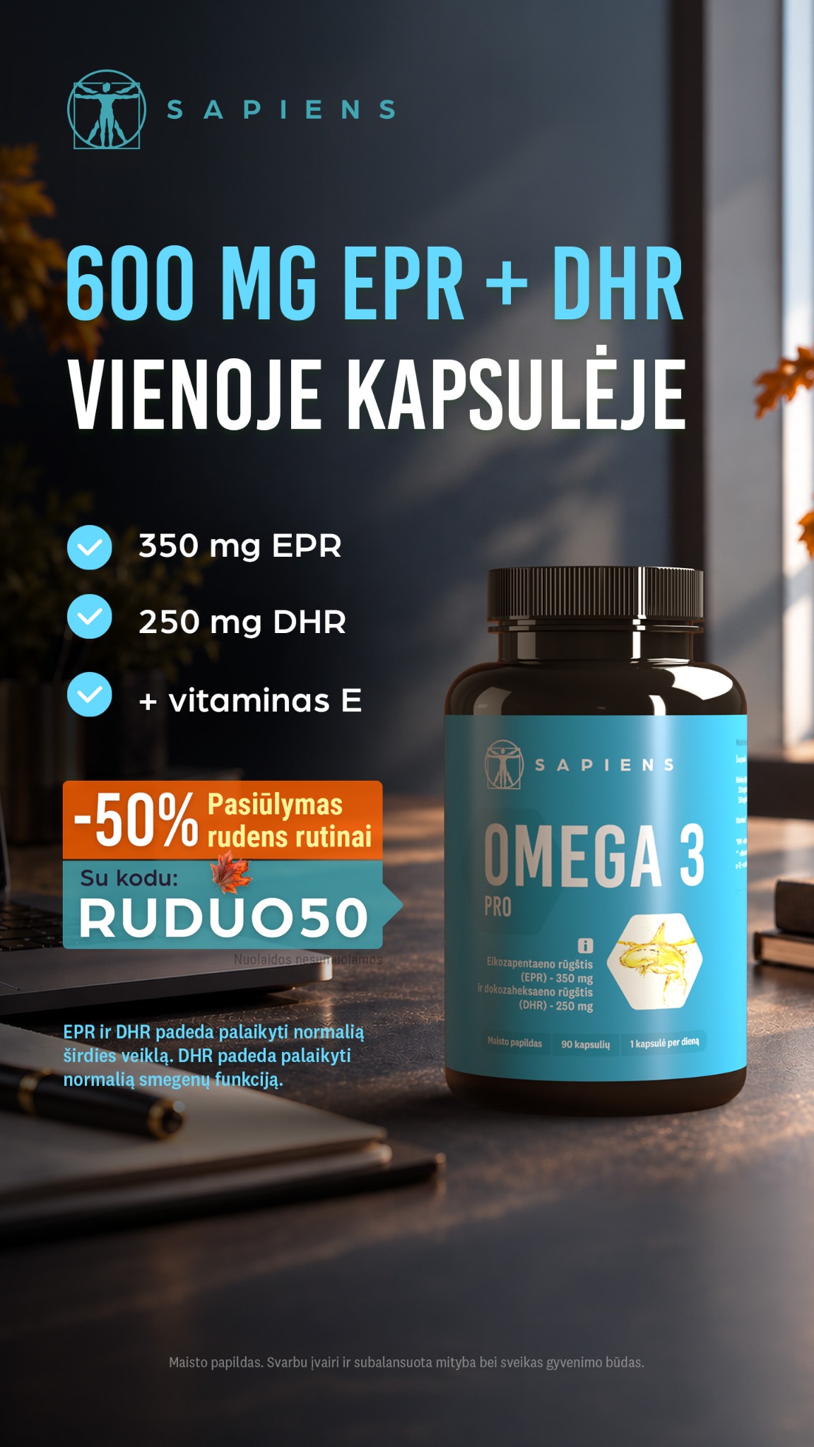 Sapiens Facebook ad: 600 mg EPR + DHR vienoje kapsulėje