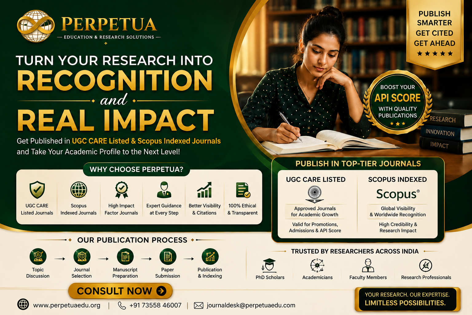 Perpetua Education & Research Solutions Facebook ad: Submit your Article Now!