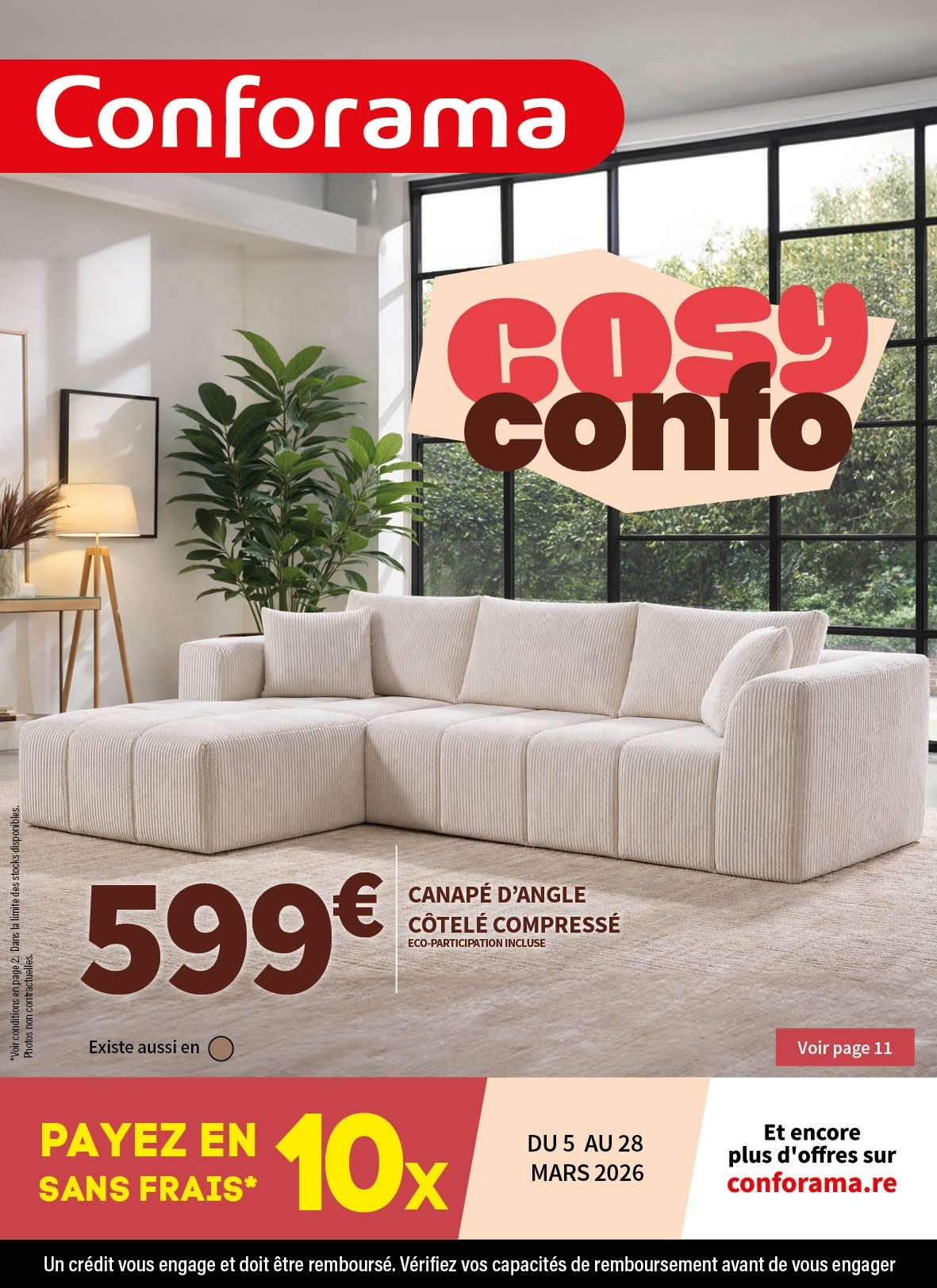 Conforama Réunion Facebook ad: NOUVEAU SUPER CATALOGUE DU MOIS, COSY CONFO