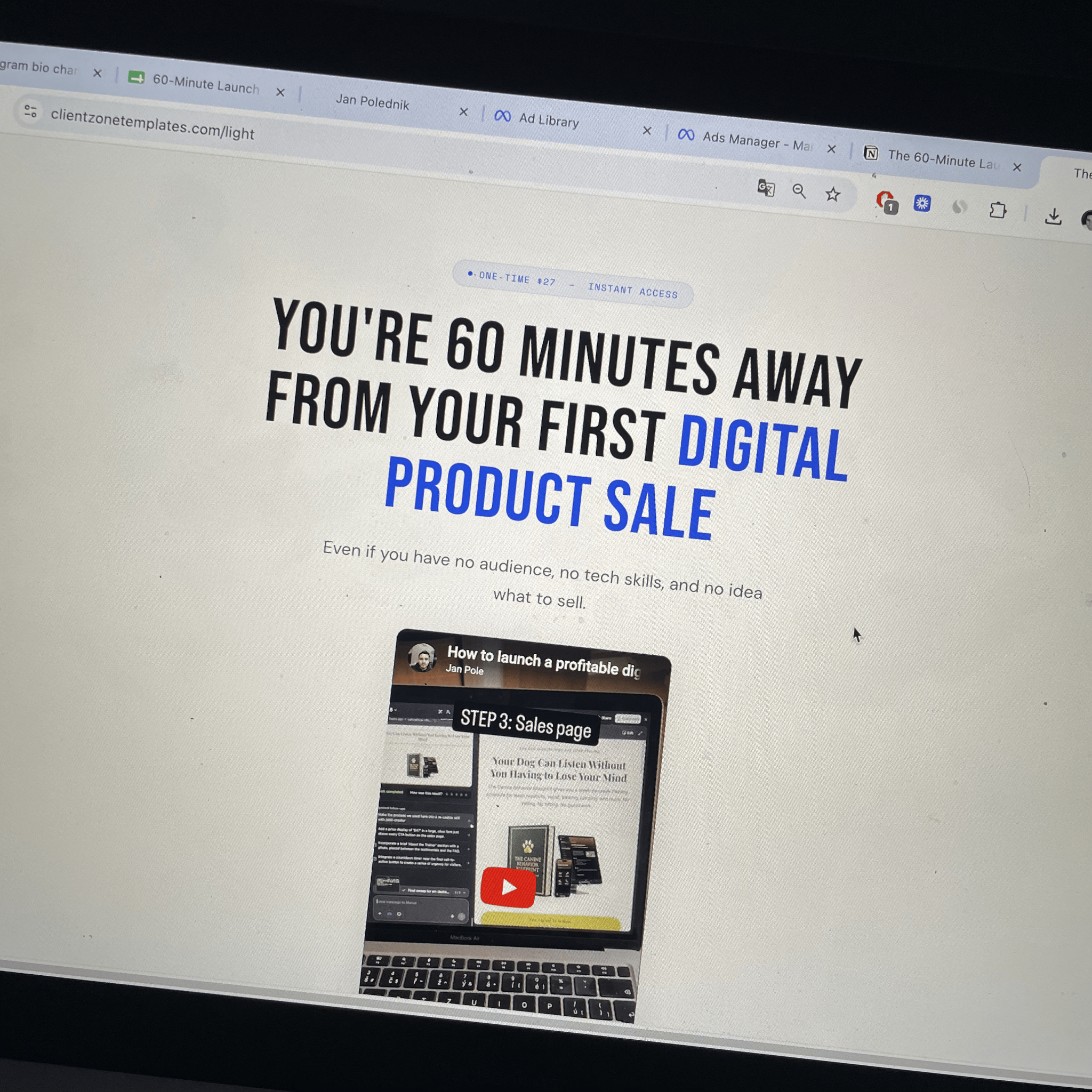 ClientZone Facebook ad: Launch your digital product in the next 60 minutes