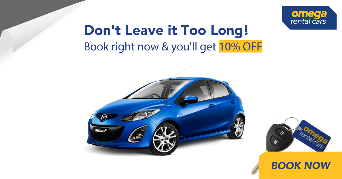 Omega Rental Cars Ltd Facebook ad: 10% Discount Off Car Rental Right Now!