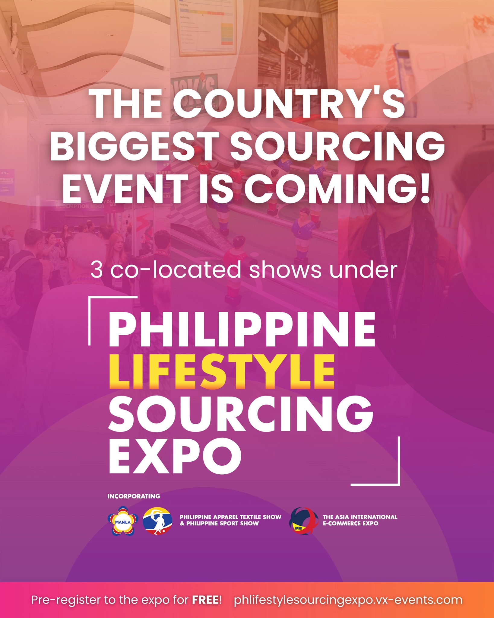 Philippine Lifestyle Sourcing Expo Facebook ad: One expo. Three shows.