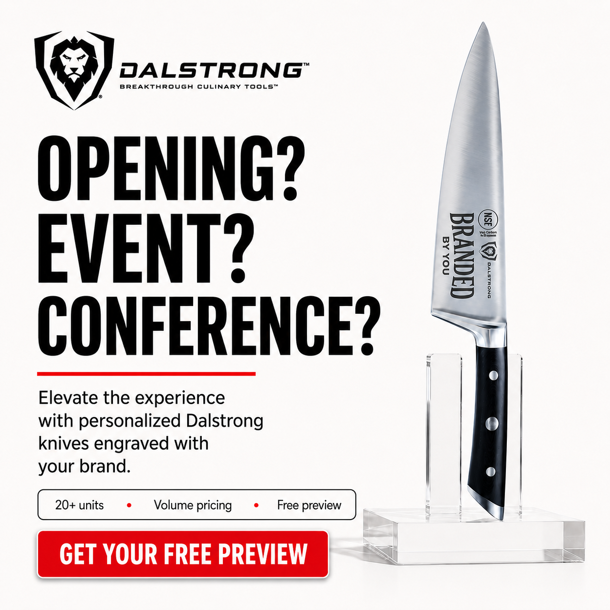 Dalstrong Facebook ad: Event Gifts & Auction Lots