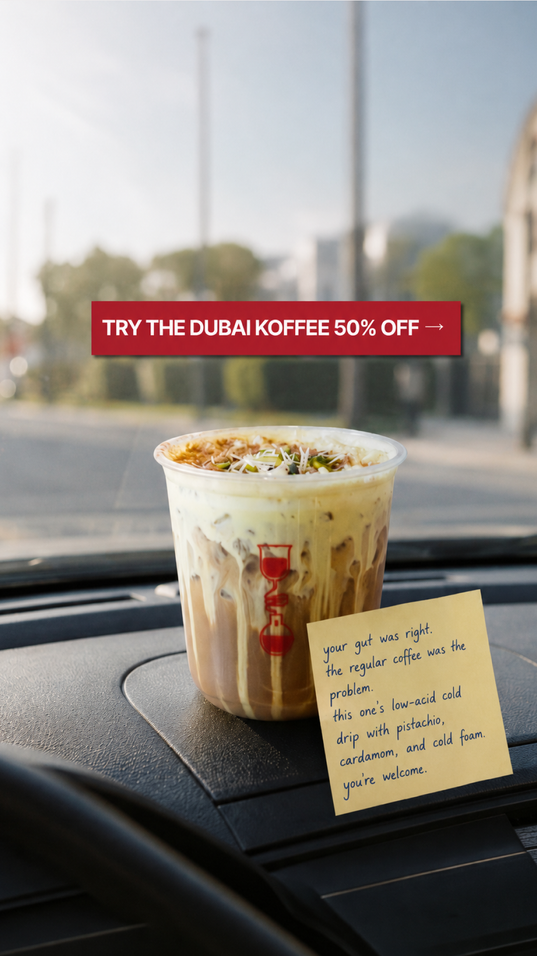 Gaffle Coffee Facebook ad: 50% off your first drink.