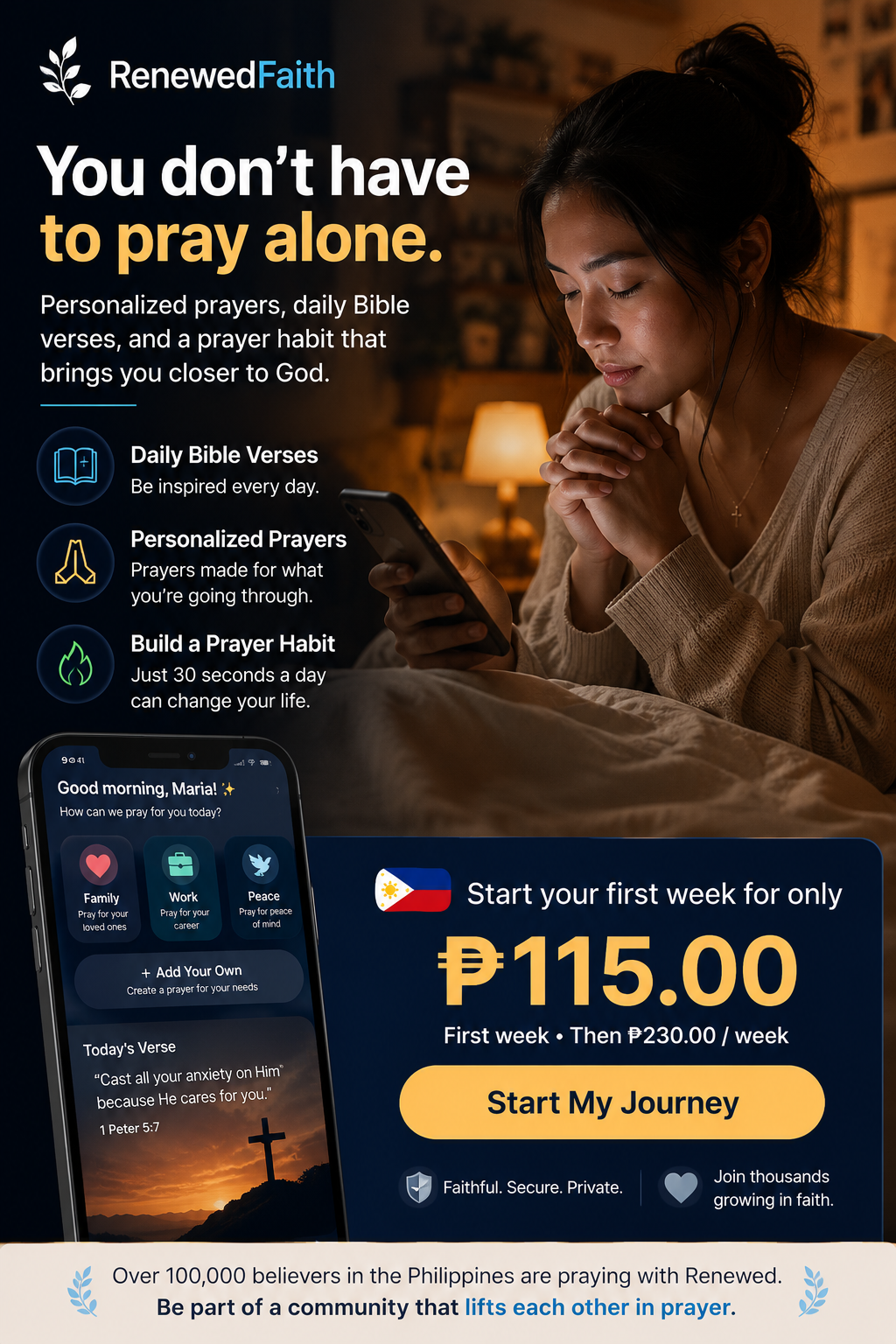 Renewed Faith: Daily Prayer Facebook ad: Start Your Faith Journey Today