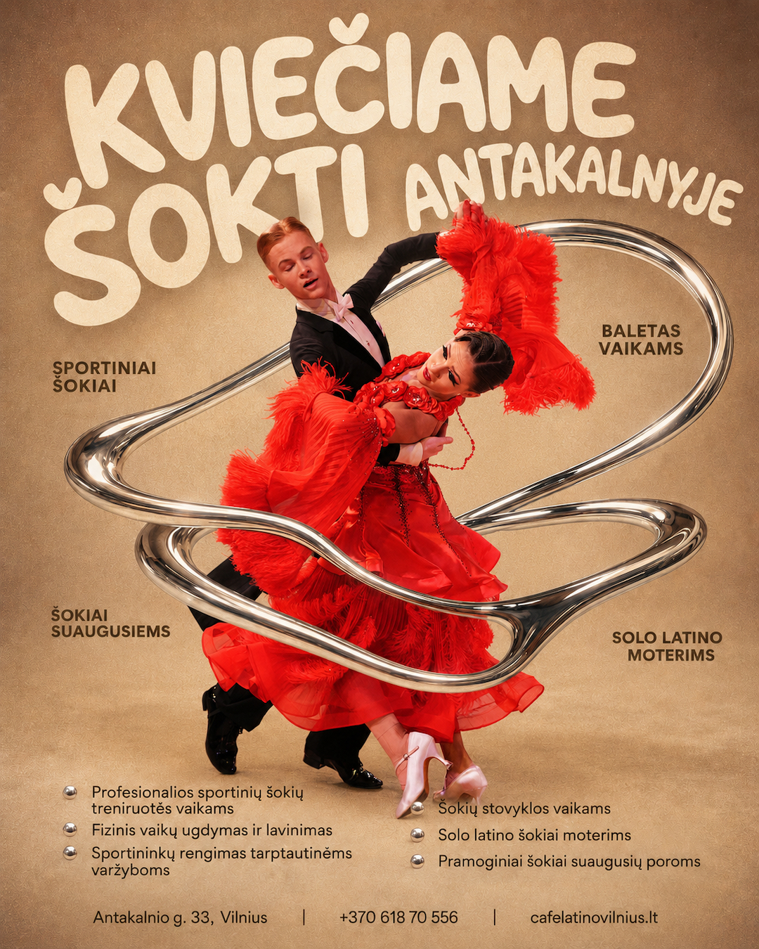 Vilniaus šokių asociacijos sportinių šokių klubas Cafe Latino Vilnius Facebook ad: KVIEČIAME ŠOKTI ANTAKALNYJE!