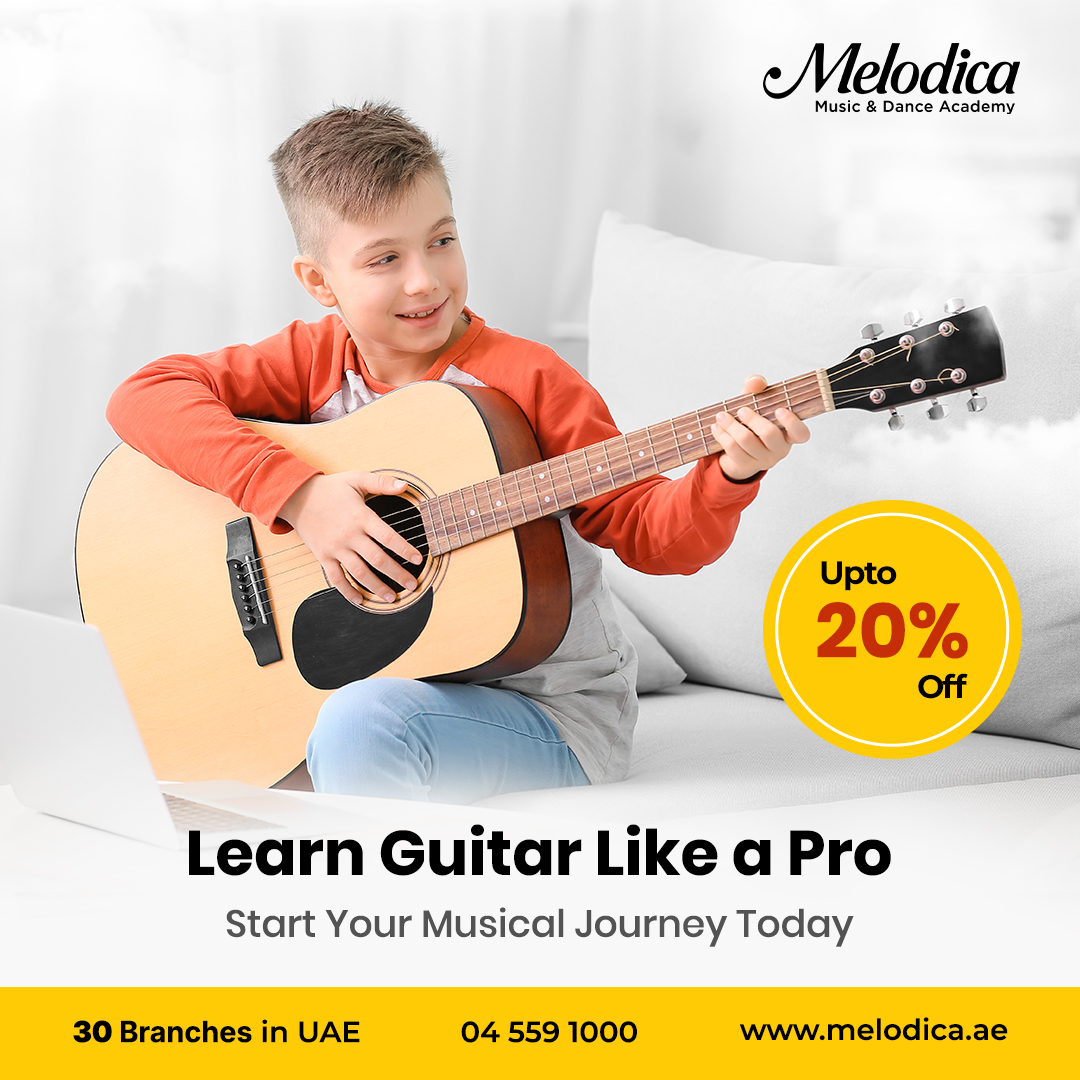 Melodica Music Academy Facebook ad: Guitar Classes - From 120 AED per Class
