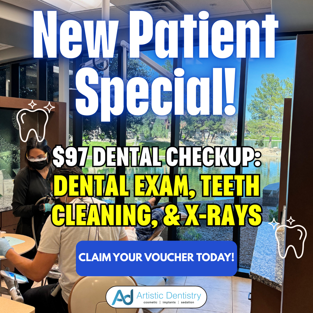 Artistic Dentistry Facebook ad: $97 Teeth Cleaning, Exam, X-Rays & Teeth Whitening Kit!