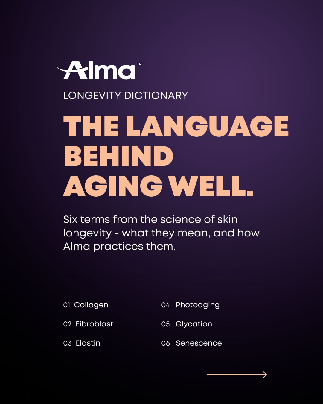 Alma Lasers International Facebook ad: Longevity has its own language.