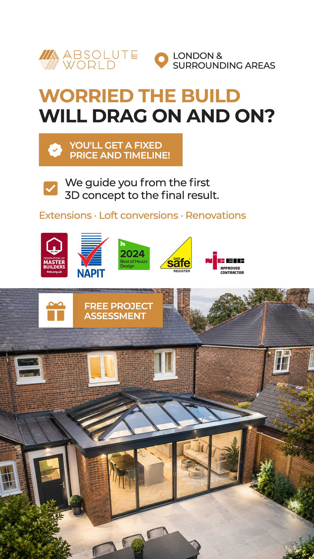 Absolute World Design and Build Ltd. Facebook ad from Aug 11, 2026