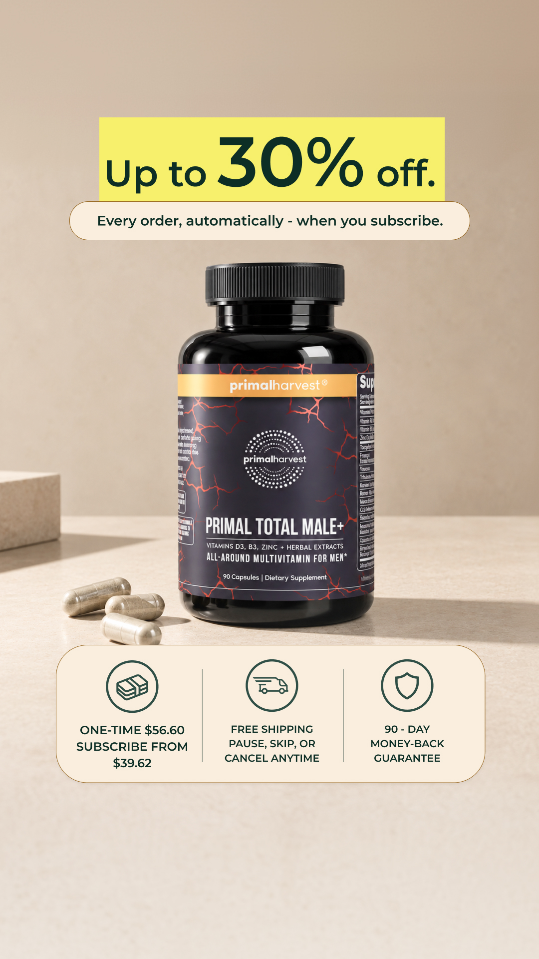 Primal Harvest Facebook ad: Your price drops when you subscribe.