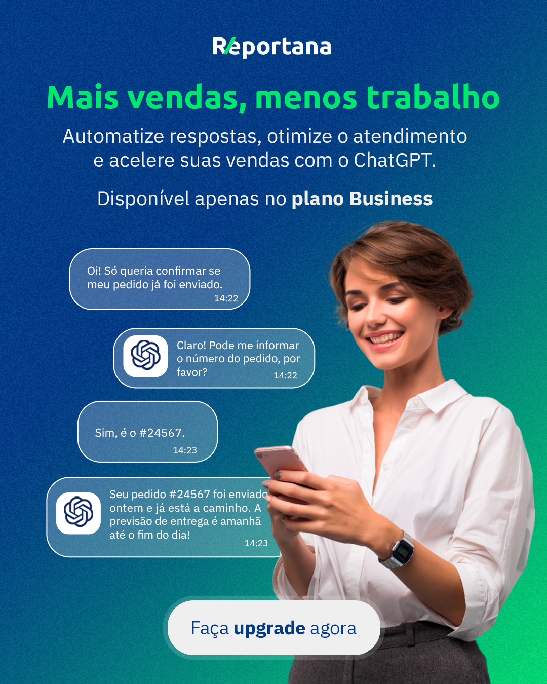 Reportana Facebook ad: Aumente Suas Vendas, Reportana