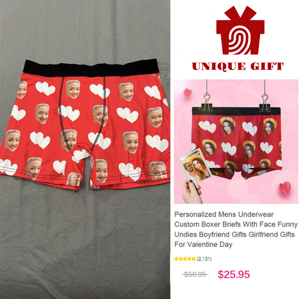 Unique Gift Facebook ad: Custom Heart Face Boxer Briefs Men's Underwear with 3D…