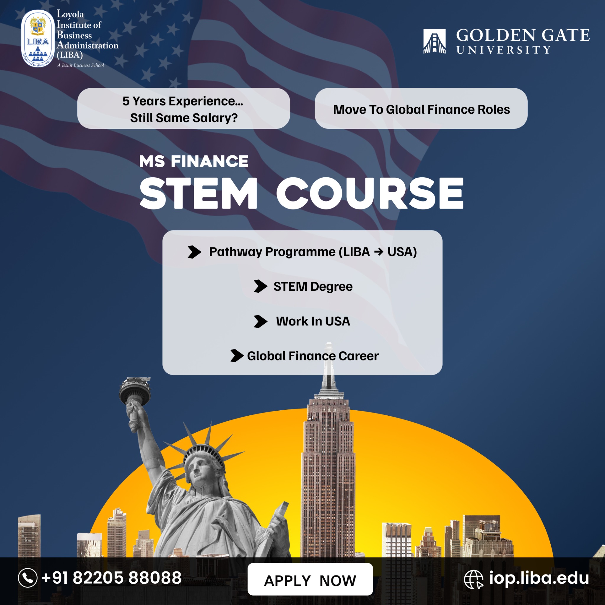 LIBA Online Program Facebook ad: Earn Your MS in Finance