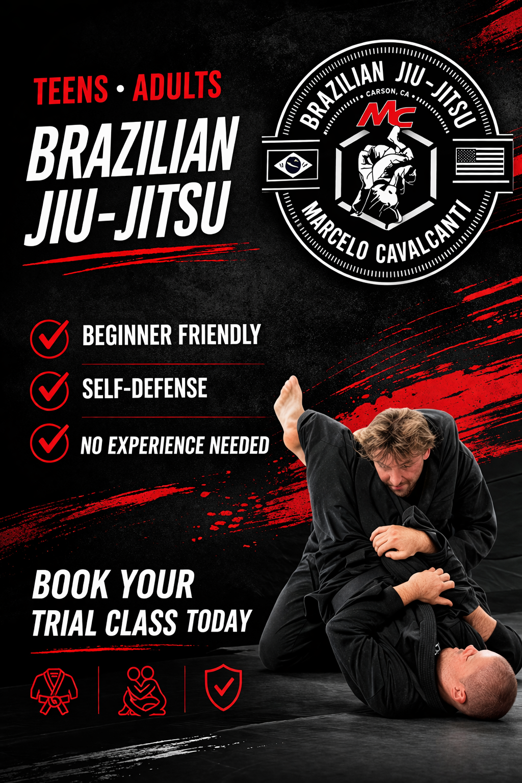 Marcelo Cavalcanti Brazilian Jiu Jitsu Academy Facebook ad: Book Your Trial Class Now