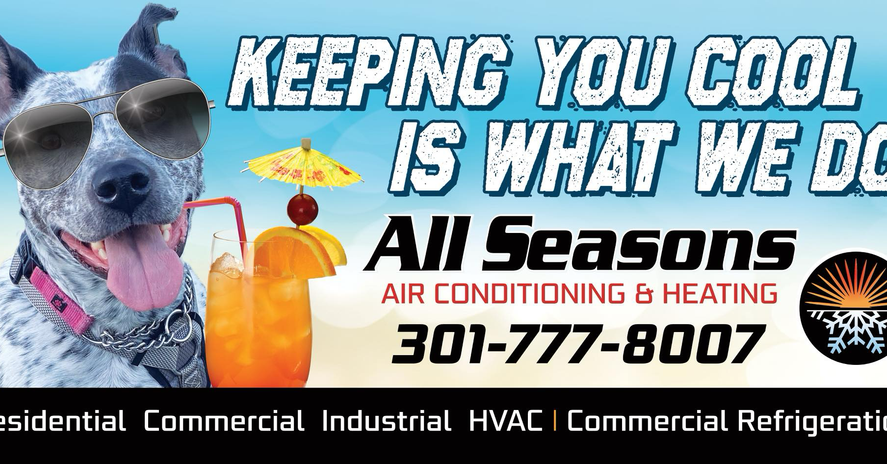 All Seasons Air Conditioning and Heating Facebook ad: RESIDENTIAL & COMMERCIAL HVAC OPEN 24/7!
