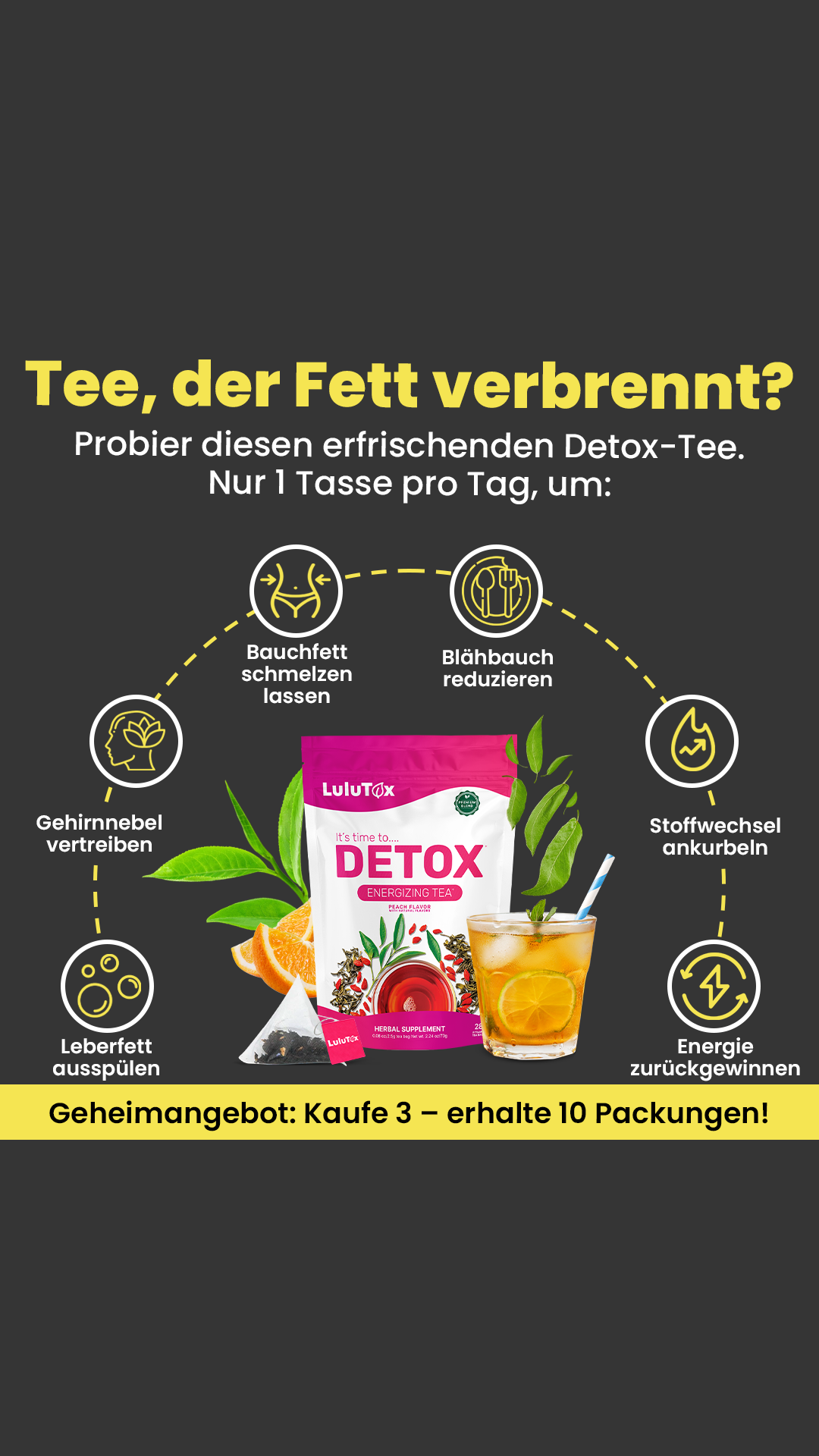 Natürlicher Detox-Tee Facebook ad: Ich habe 18 Kilo verloren