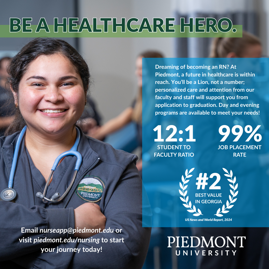 Piedmont University Facebook ad: 99% Job Placement Rate in Nursing