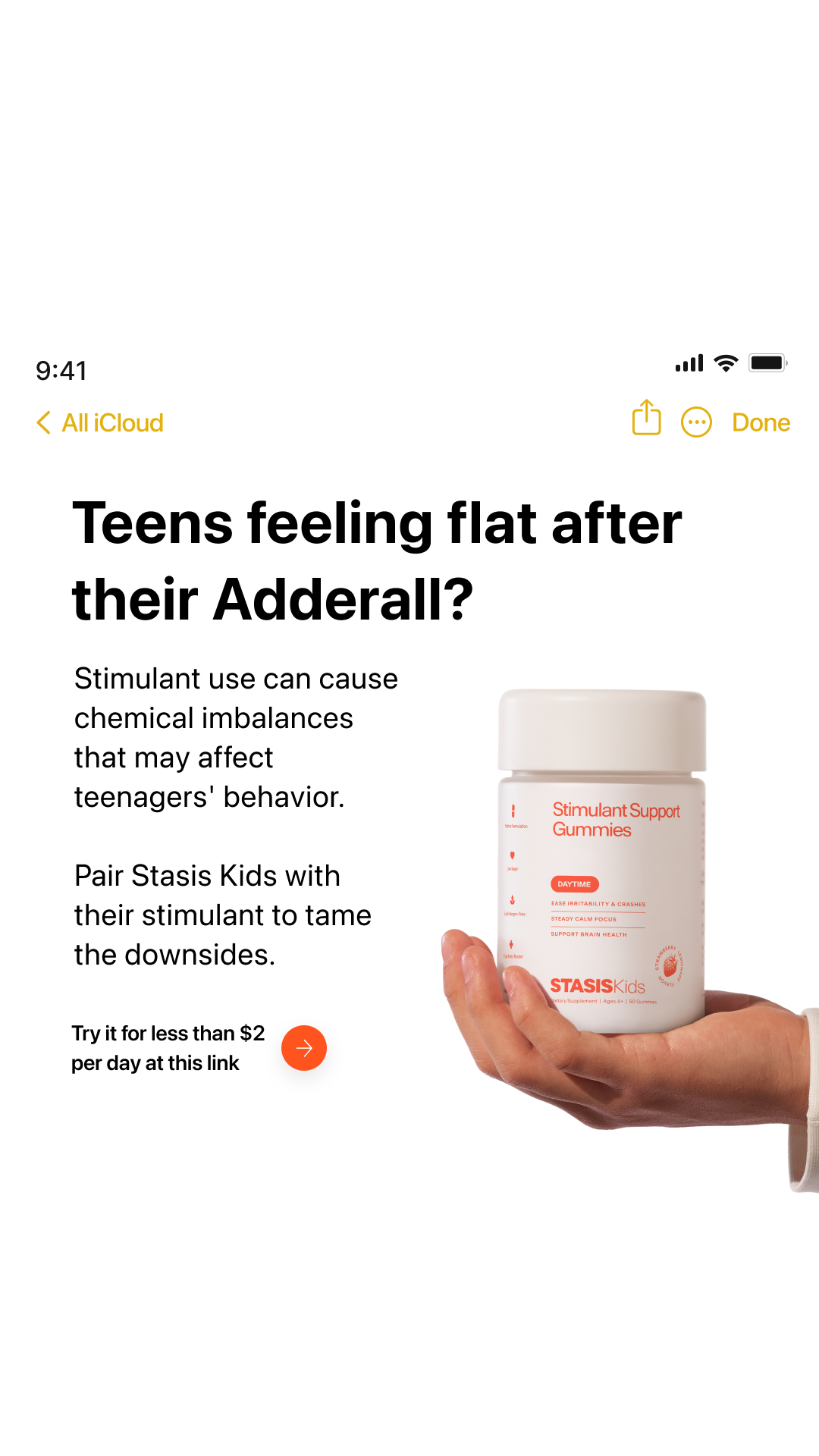 Stasis Kids Facebook ad