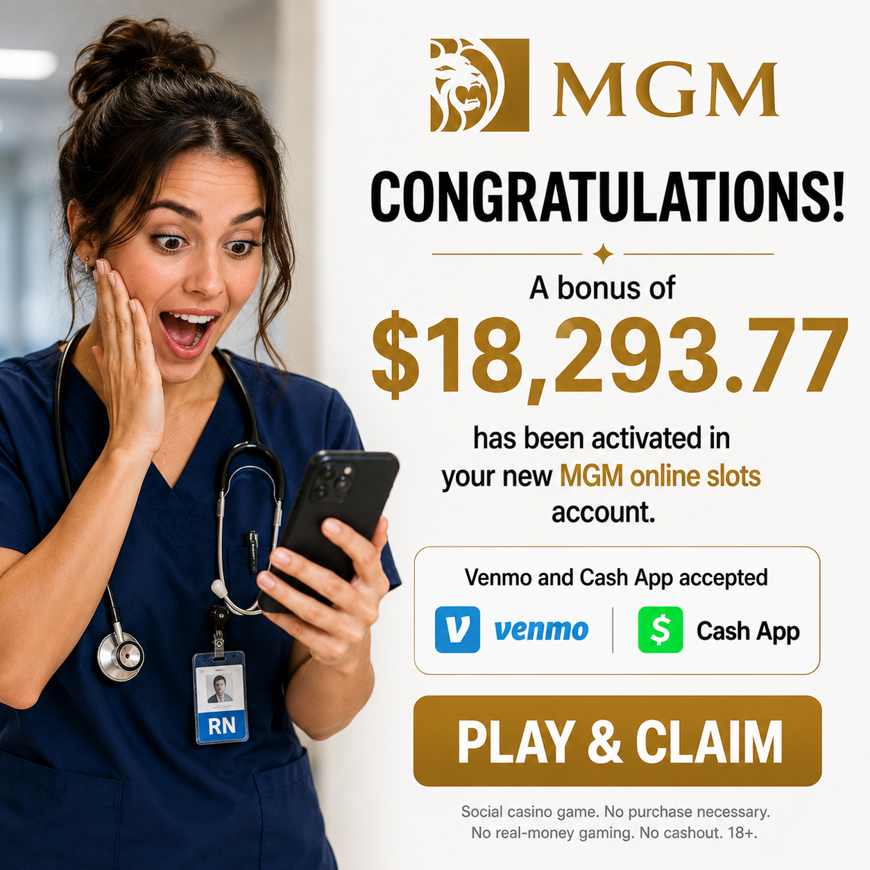 Lauren Michaels Facebook ad: Mgmspinwin, Free Social Casino