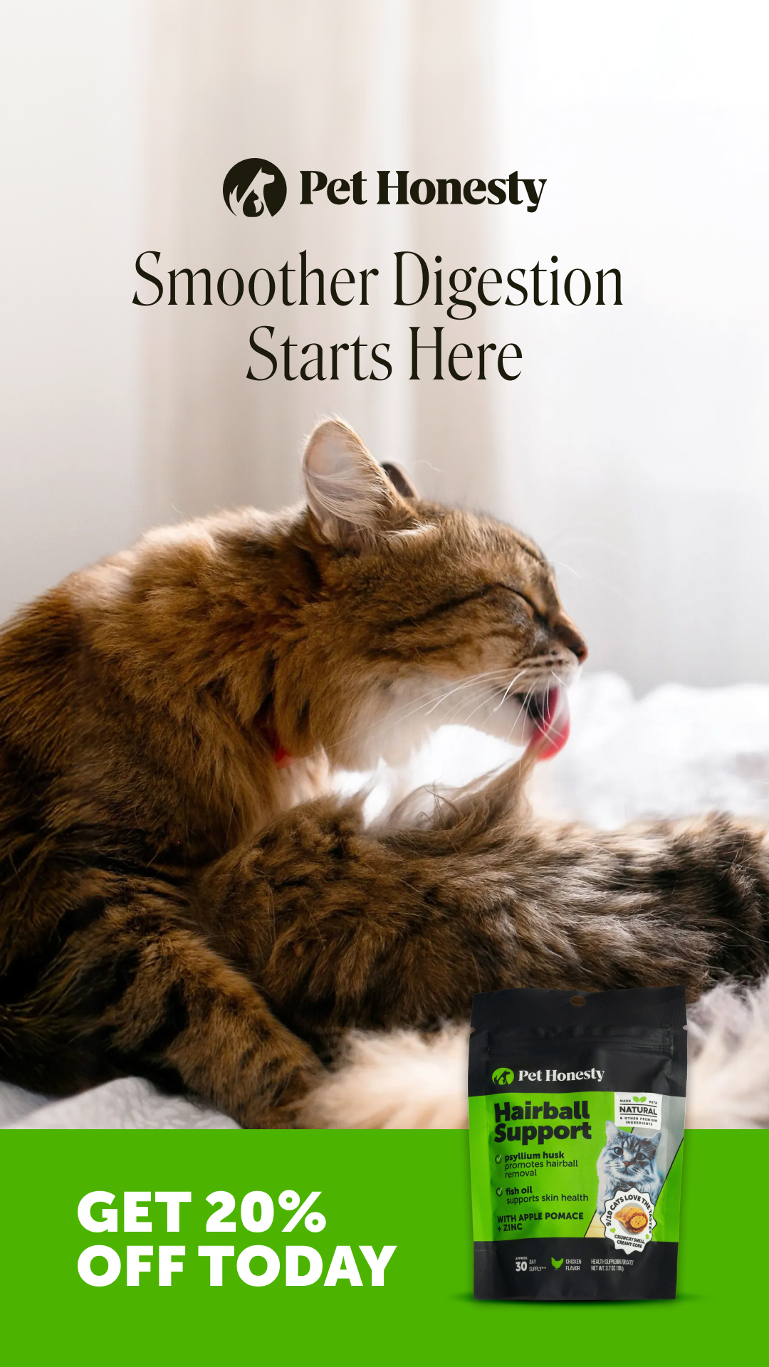 Pet Supplies Plus Facebook ad: Get 20% off Pet Honesty Digestive Health Supplements