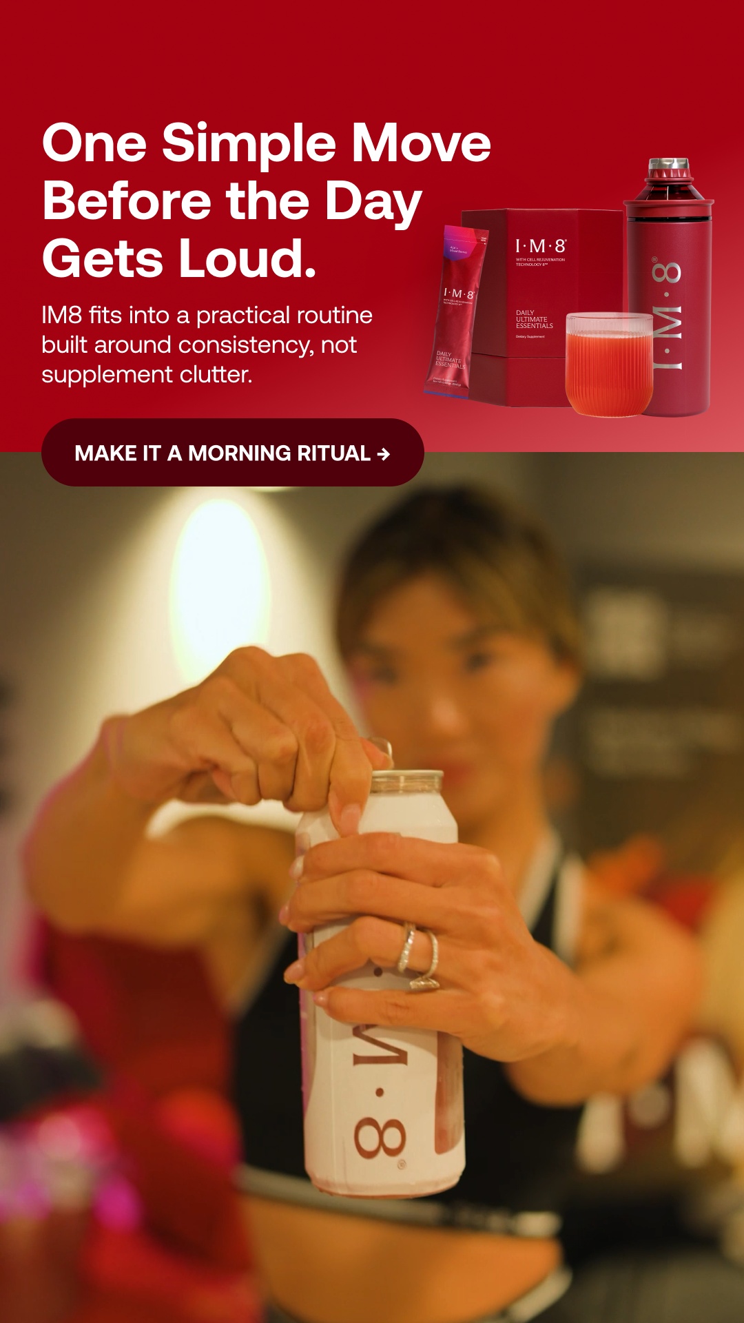 IM8 Health Facebook ad: Train Hard. Fuel Right.