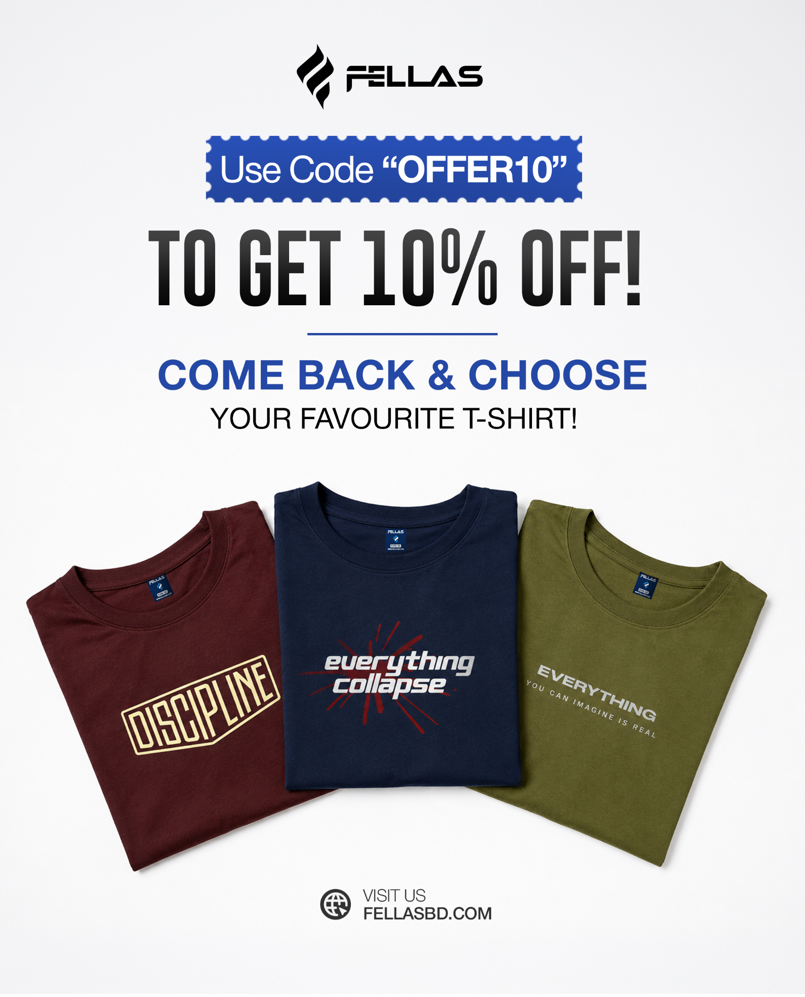 Fellas Fashion Facebook ad: Extra 10% OFF on Your Favorite T - Shirt