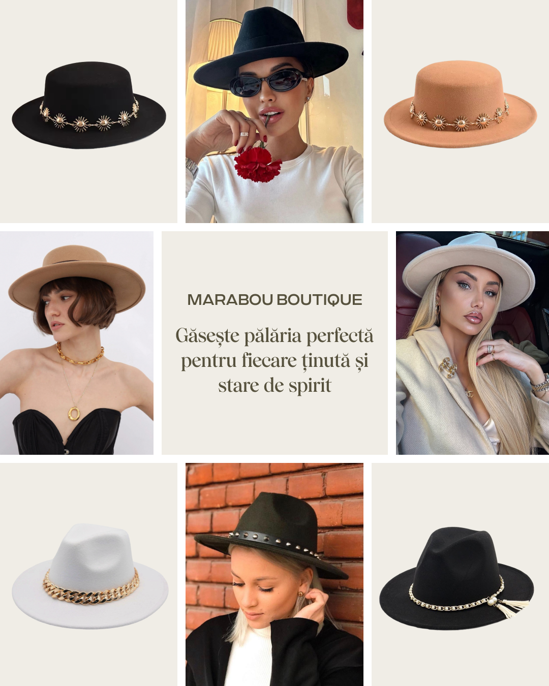 Marabou_Boutique Facebook ad: Alege pălăria potrivită | Zeci de modele disponibile