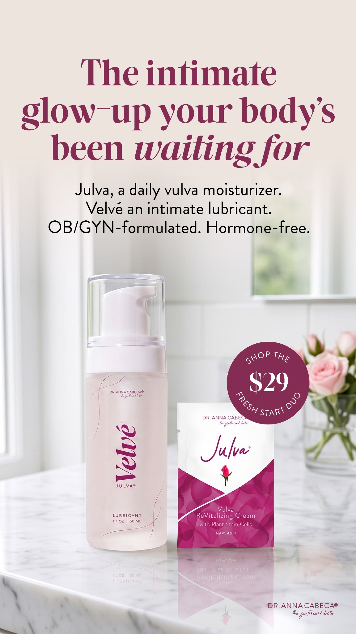 Dr. Anna Cabeca Facebook ad: Velvé, plus a free 7-day Julva trial, for $29