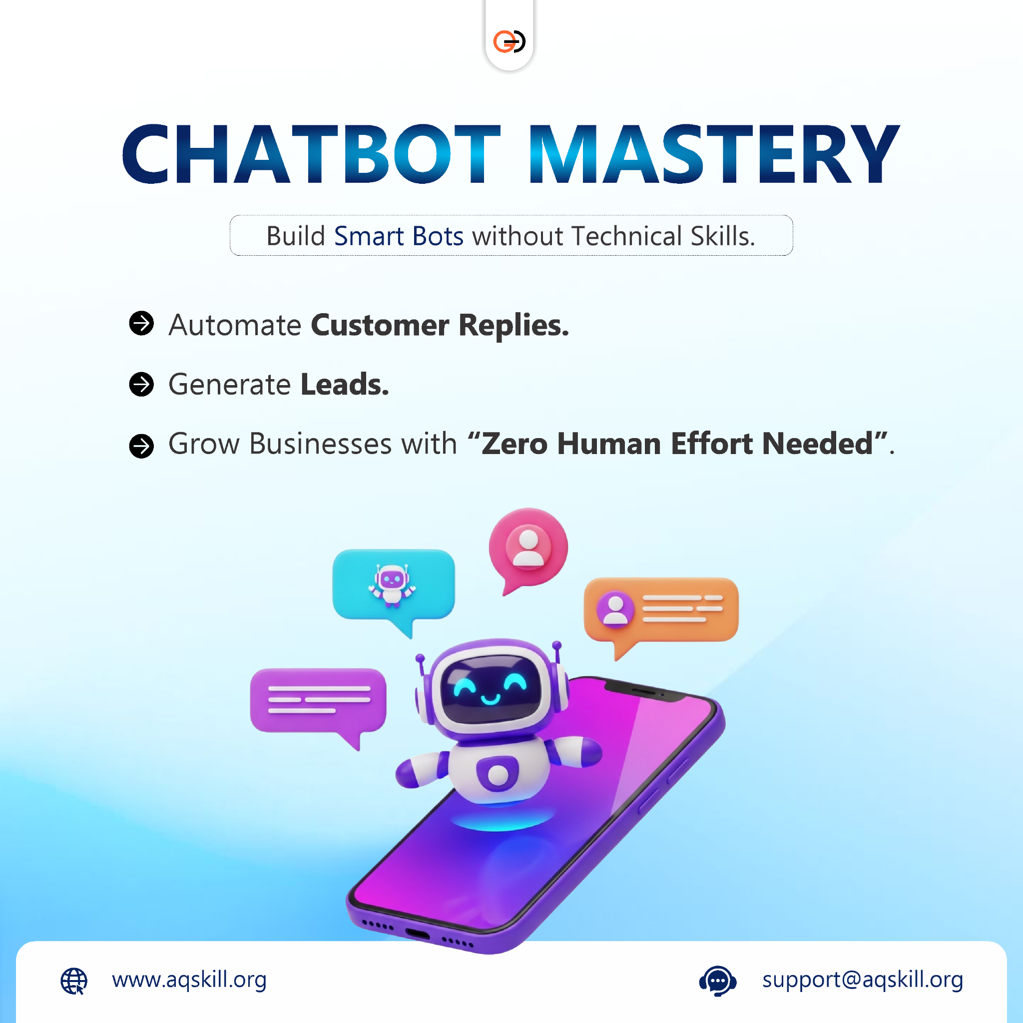 AQskill Facebook ad: Automate Your Business With AI Chatbots