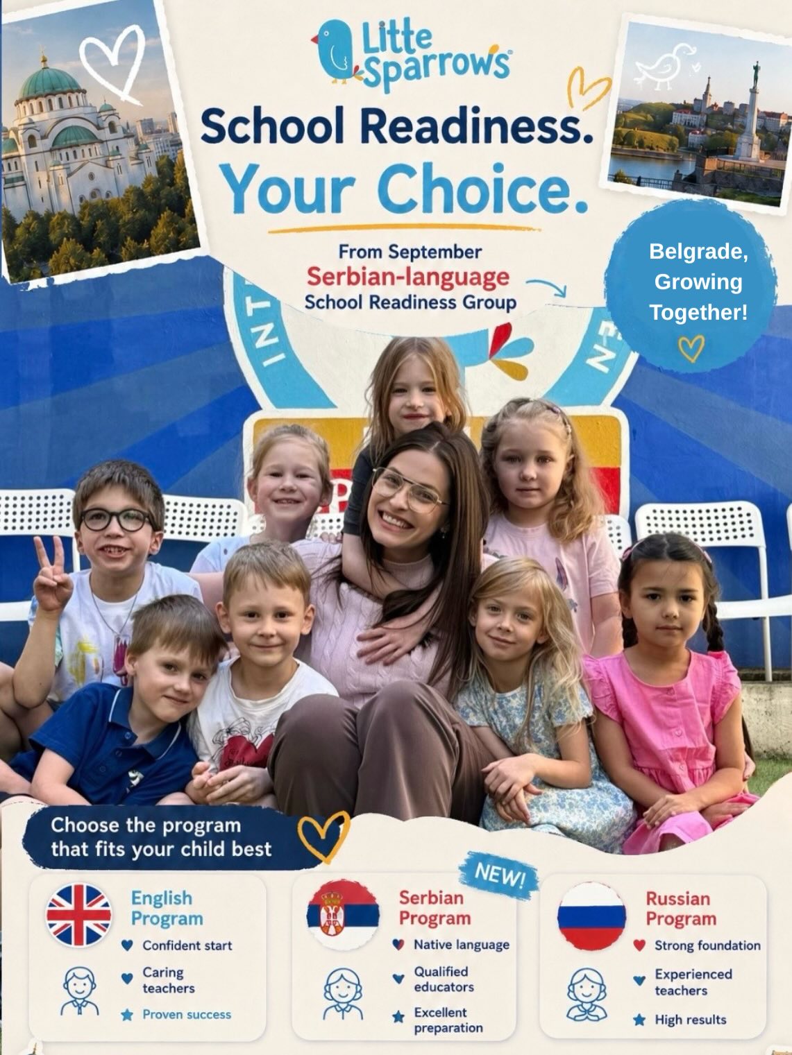 International Kindergarten Little Sparrows Belgrade Facebook ad: Starting this September, Little Sparrows offers three…
