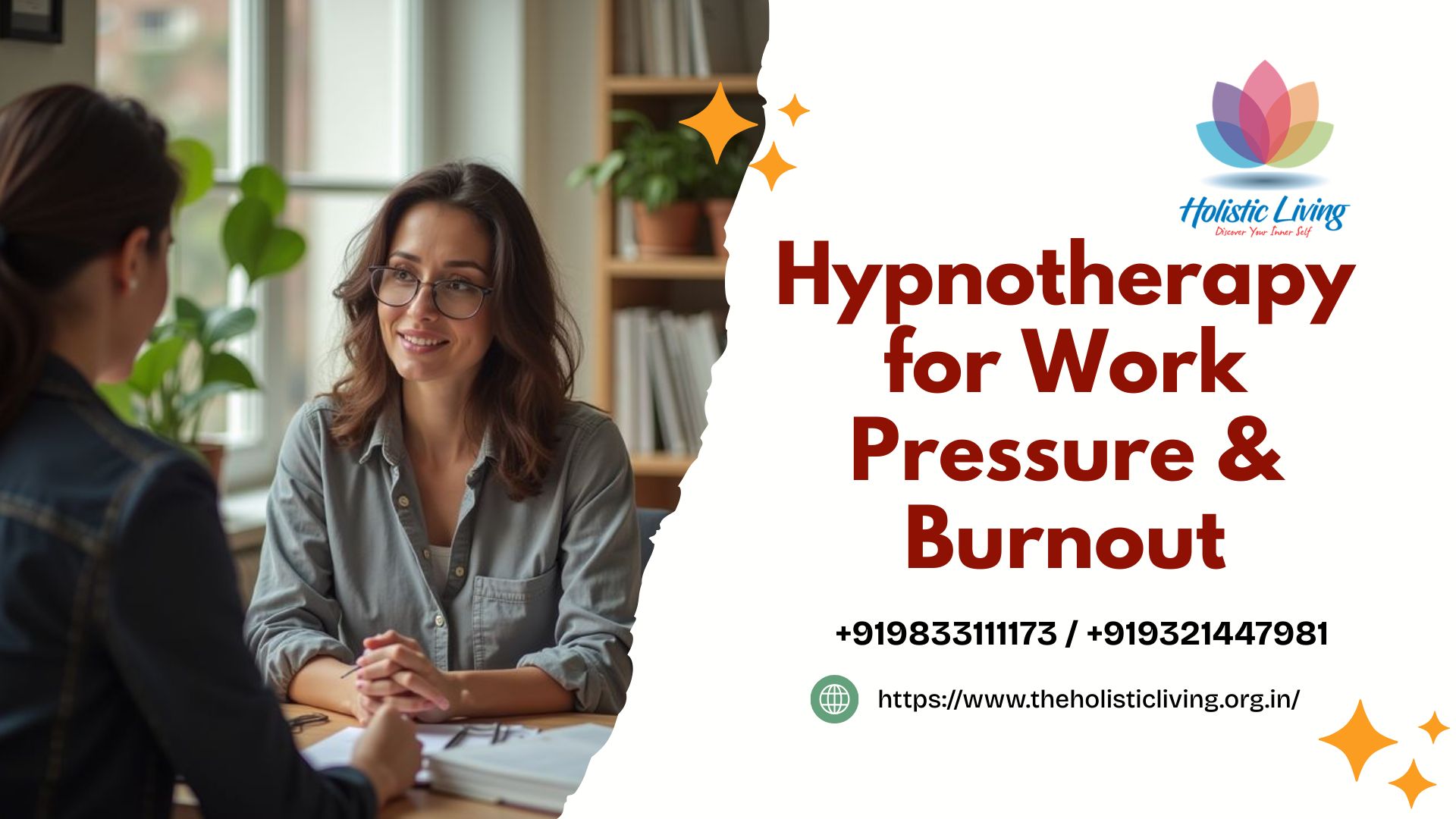 The Holistic Living Facebook ad: Hypnotherapy for Work Pressure & Burnout