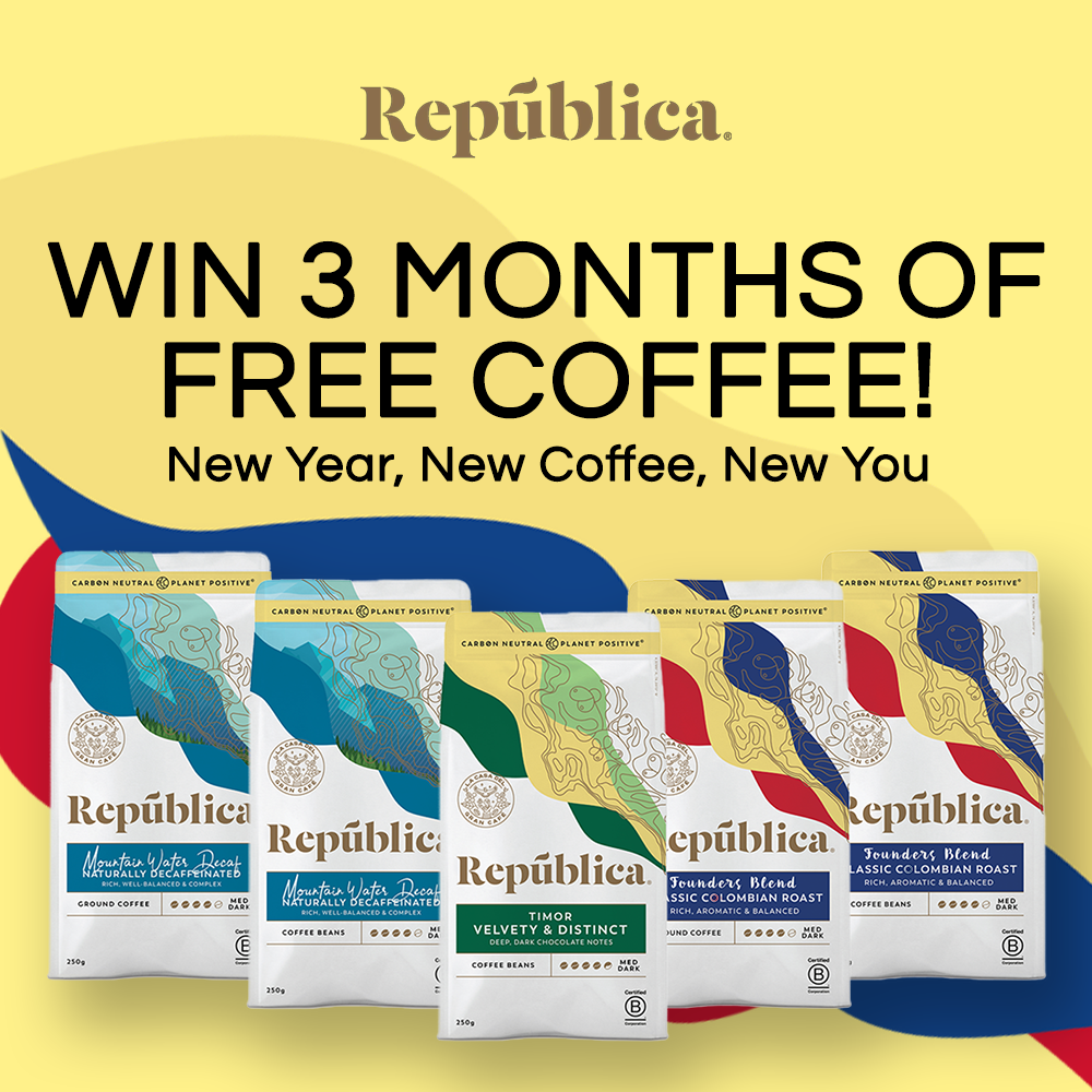 República Organic Facebook ad: Win 3 MONTHS of award-winning, rich & smooth coffee FREE!