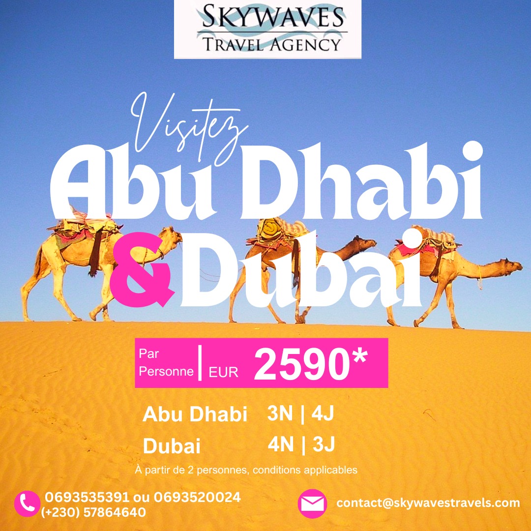 Skywaves Travel Reunion Facebook ad: DÉCOUVREZ ABU DHABI ET DUBAI 2026