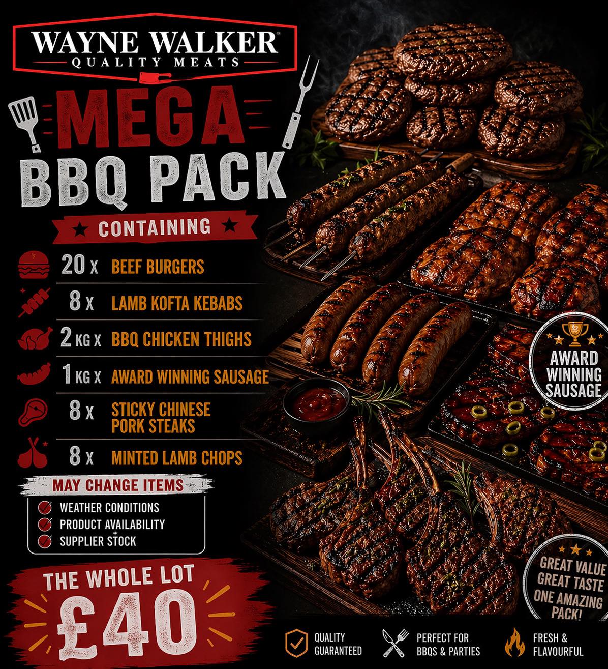 Wayne Walker Quality Meats Facebook ad: THE SUN IS SHINNING THE SKY IS BLUE
