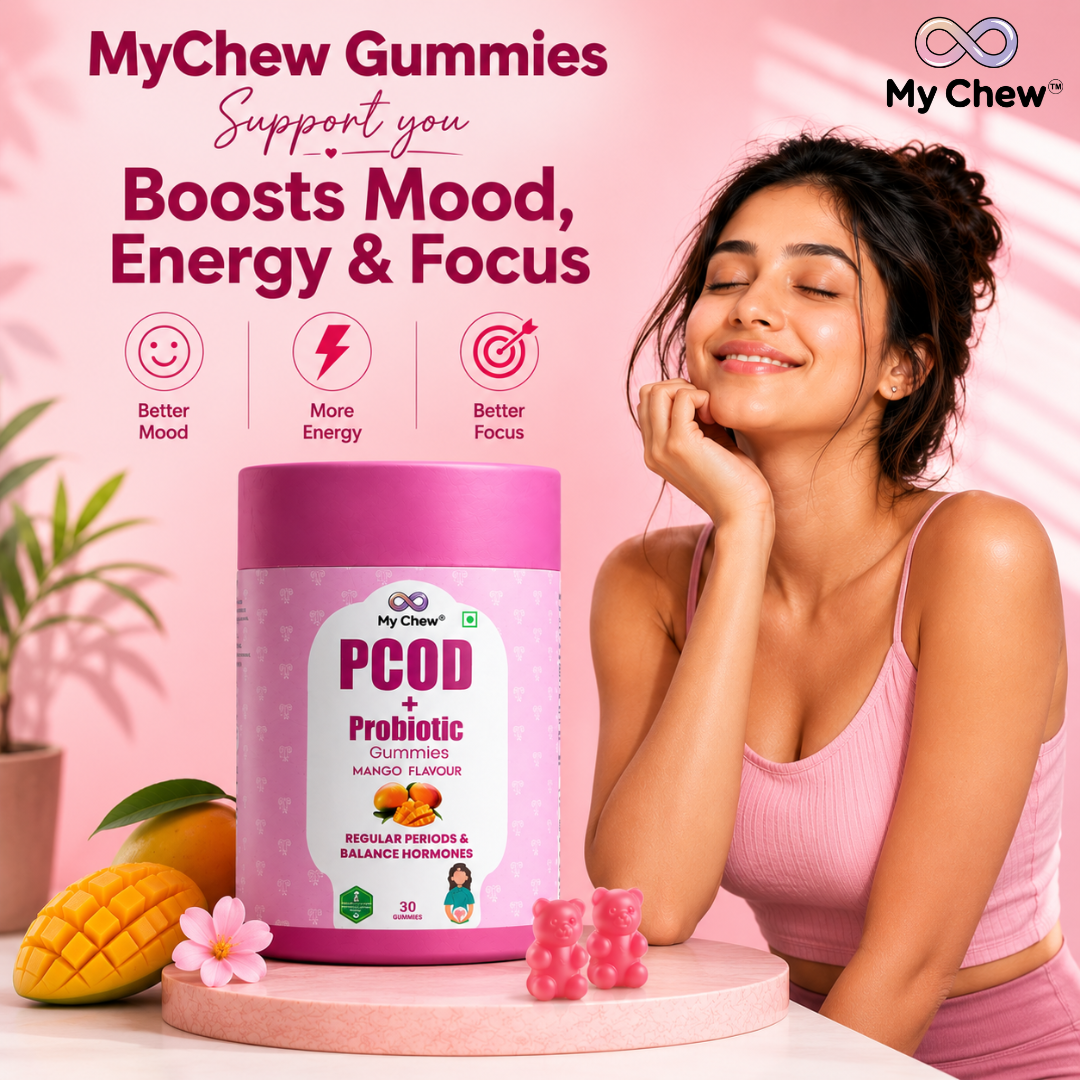 Mychew.in Facebook ad: India's First PCOD + Probiotic Gummies