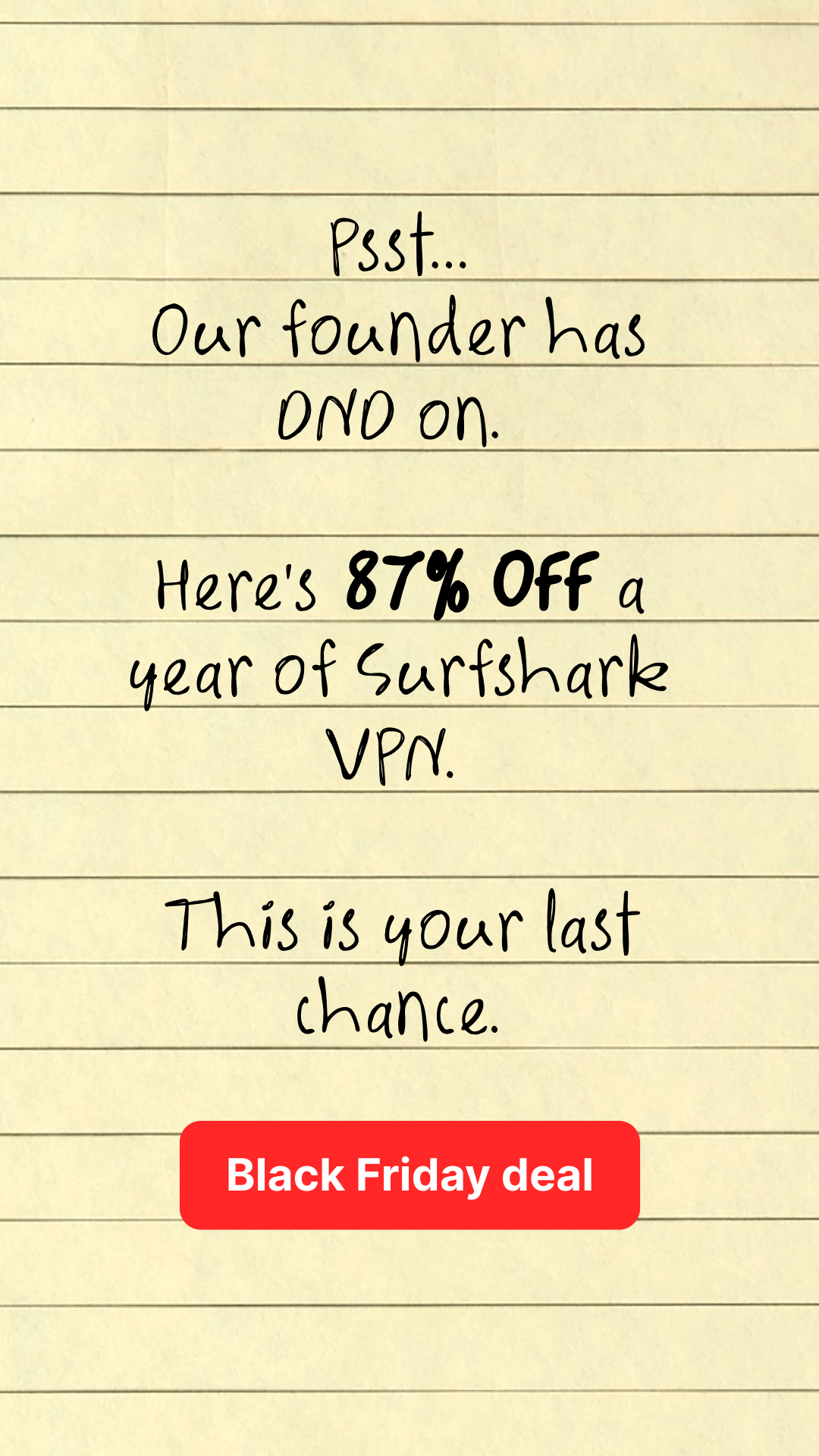 Surfshark Facebook ad: Surfshark up to 87% off + 3 months extra