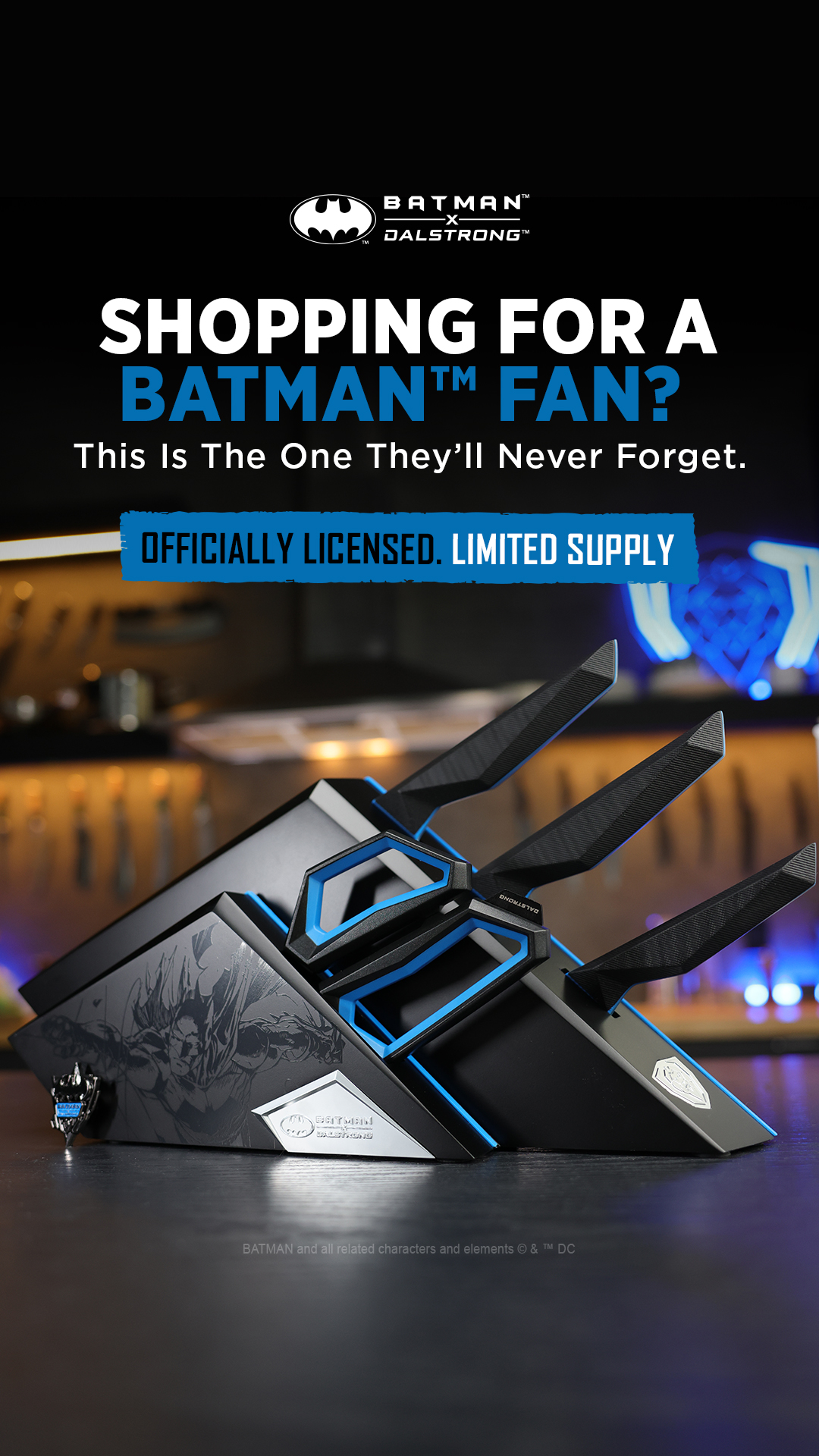 Dalstrong Facebook ad: Batman Edition 4-Piece Knife Set