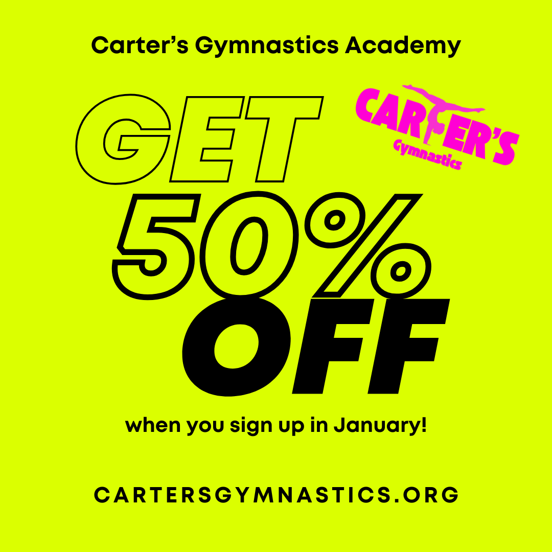 Carter's Gymnastics Academy Facebook ad: ππππ«π ππππ πππ«π¨π§π , πππ ππ% πππβ¦