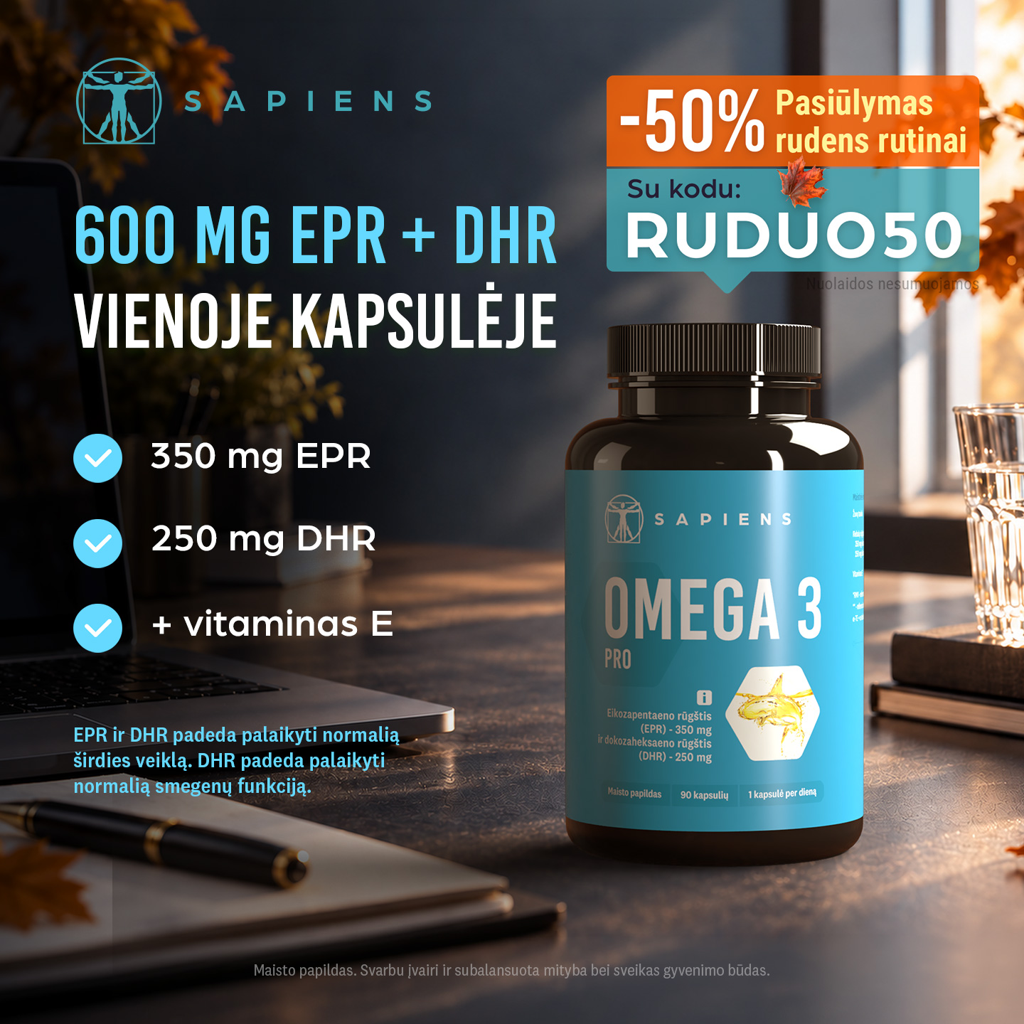 Sapiens Facebook ad: 600 mg EPR + DHR vienoje kapsulėje