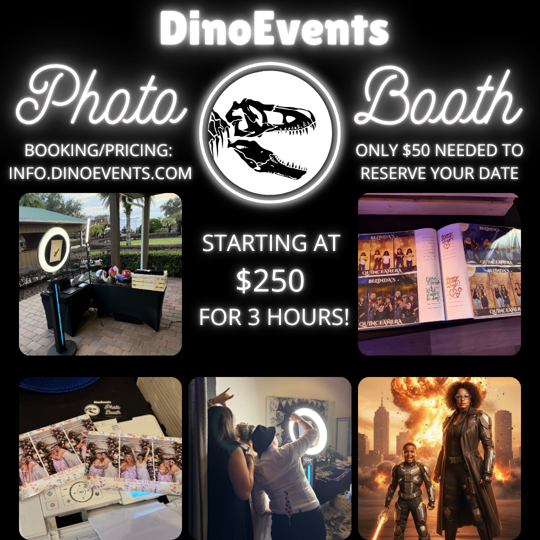 DinoEvents Photo Booth Rental Facebook ad: You and your guests need a Photo Booth…
