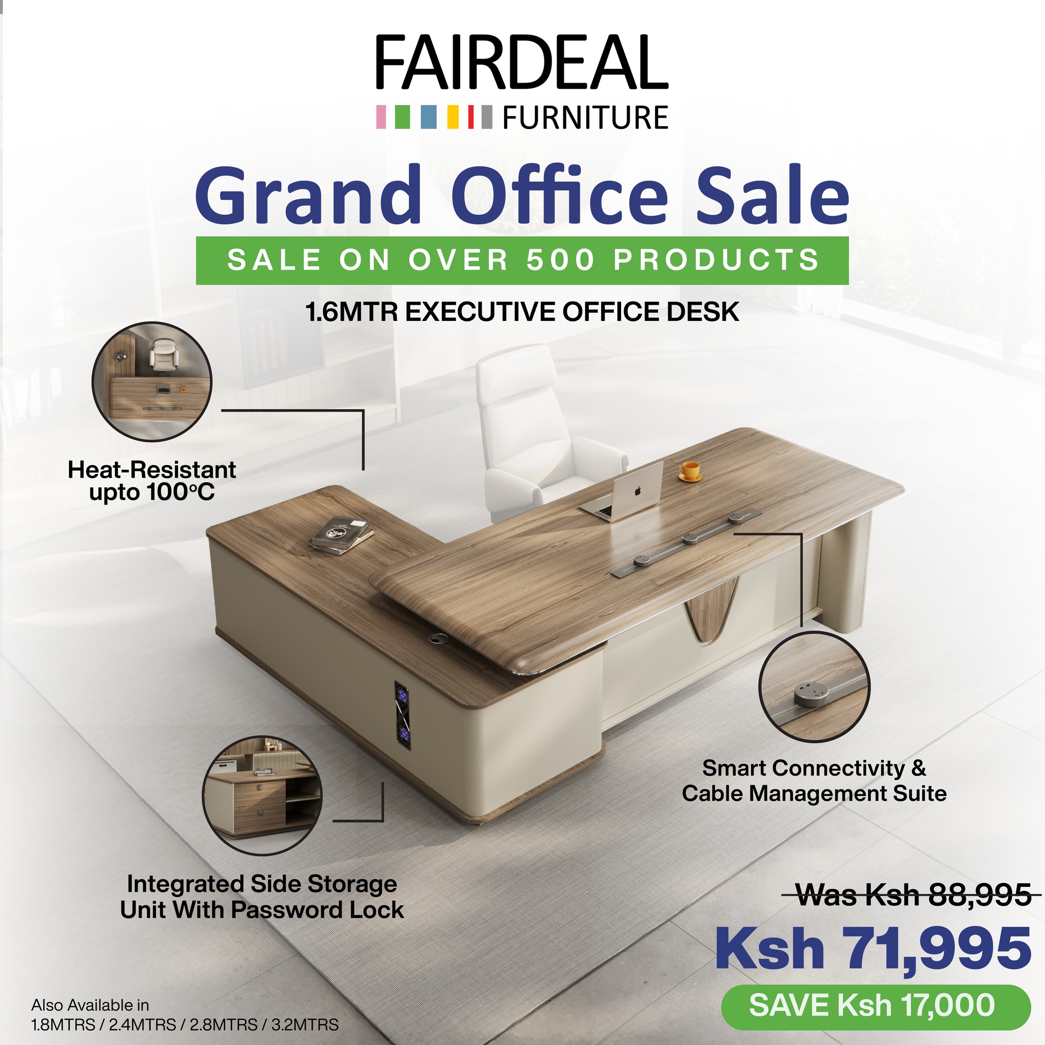 Fairdeal Furniture Ltd Facebook ad: COMMAND YOUR SPACE: THE EXECUTIVE DESK GRAND OFFICE…