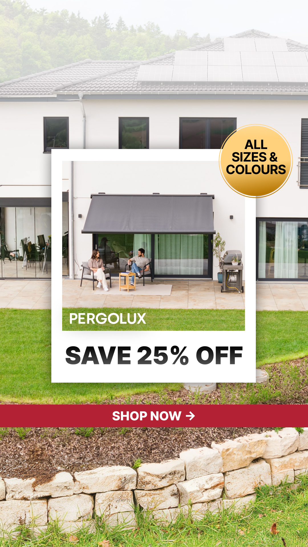 pergolux.au Facebook ad: Stock Moving Fast, Shop Now