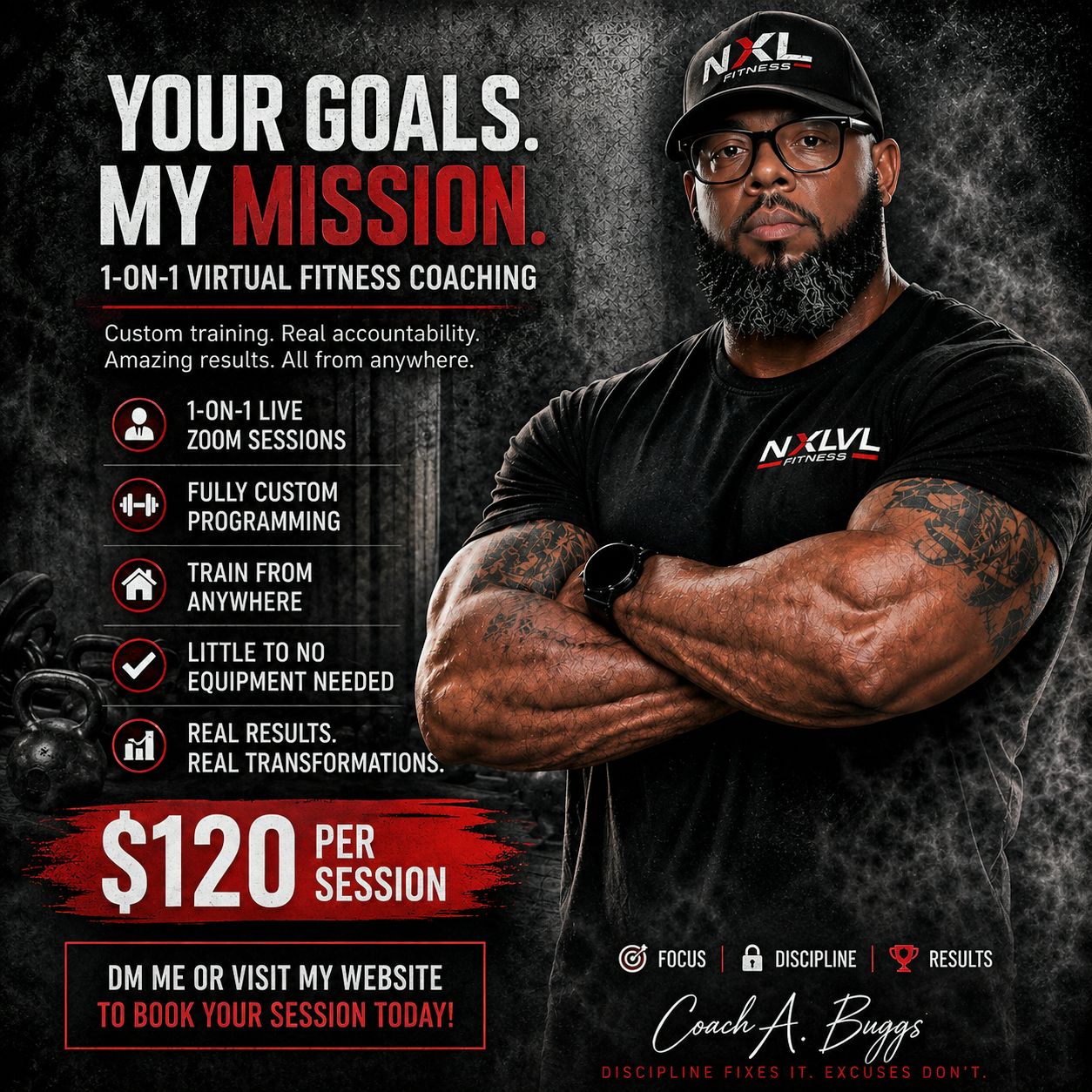 NXLVL Fitness Memphis Facebook ad: 1-on-1 Private Virtual Fitness Coaching