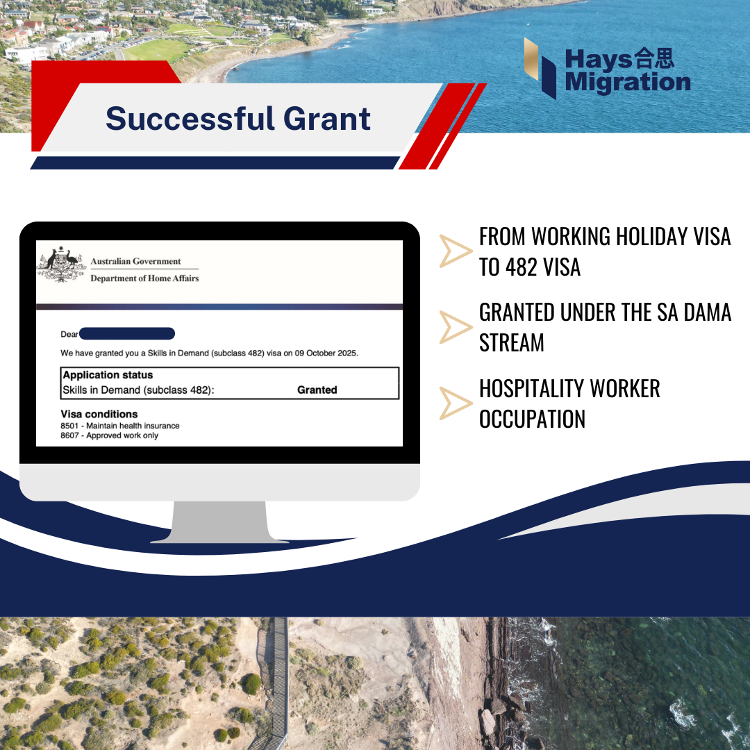 Hays Migration Facebook ad: Working Holiday to 482 Visa Granted